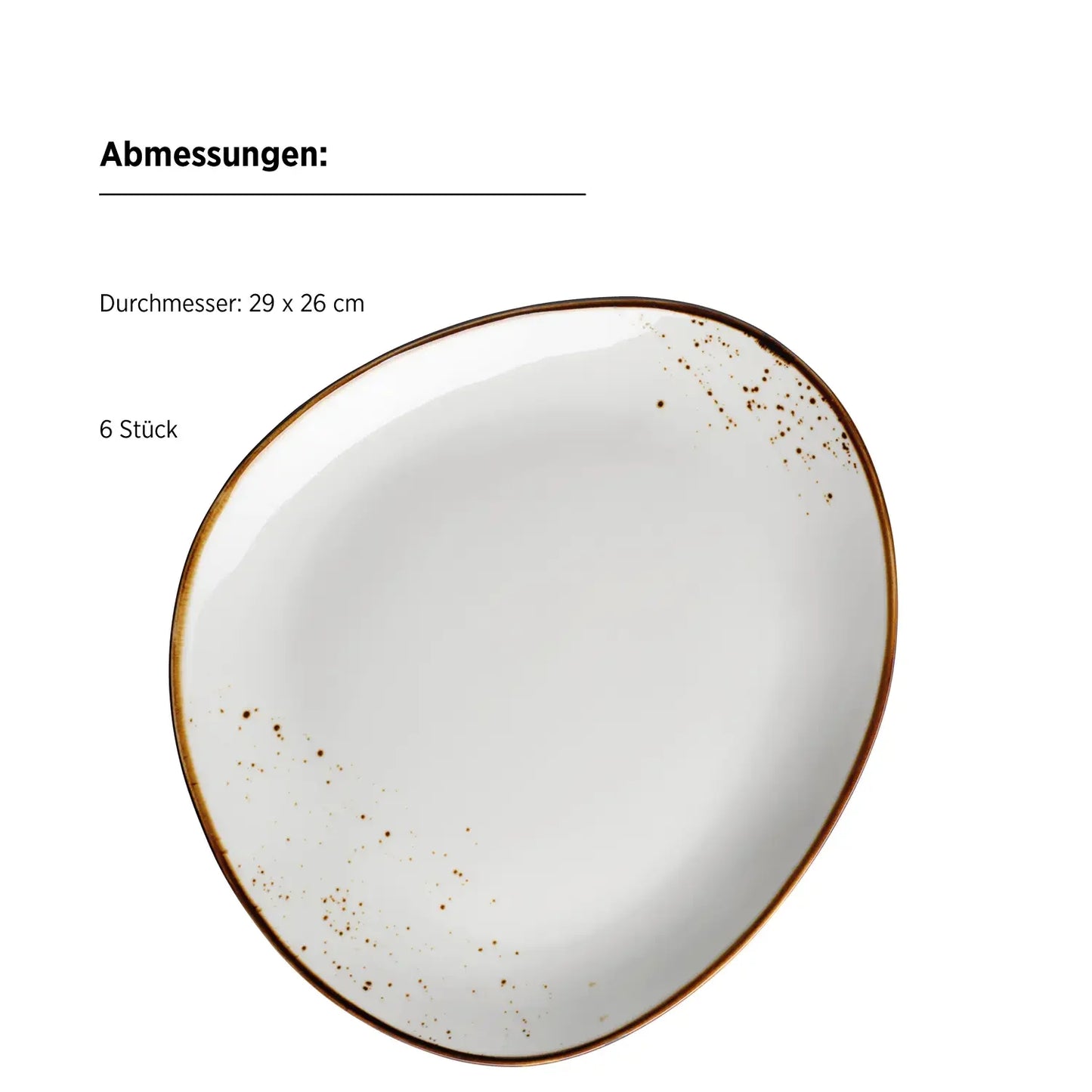 Assiette ovale Riviera | Lot de 6 | Blanc / Marron | Porcelaine