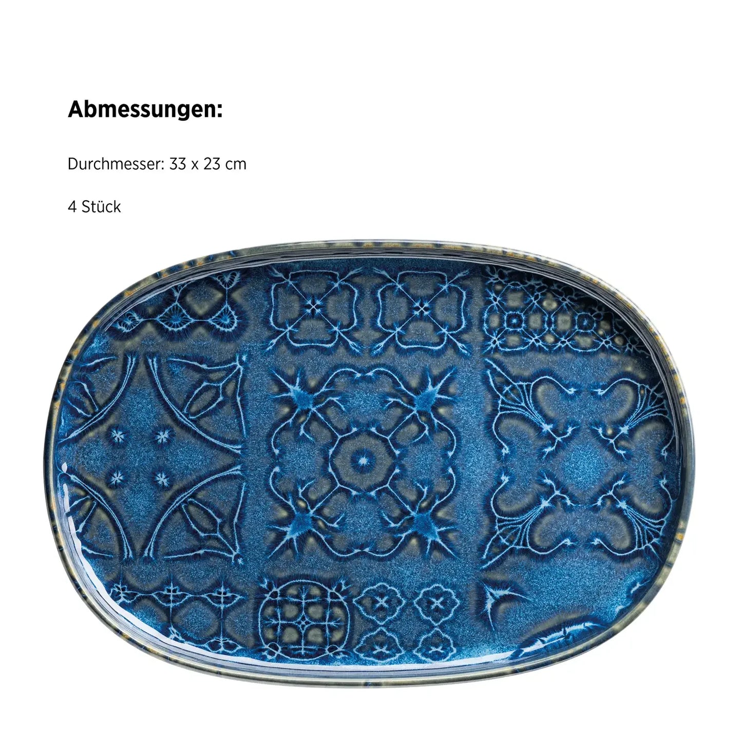 Azulejo Blu Plat ovale UNO. | 4 pièces | Bleu | Grès | Fabriqué au Portugal