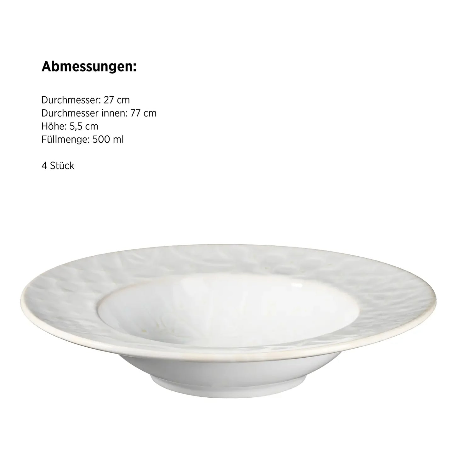 Azulejo Blanc Assiette à pâtes | 4 pièces | Blanc | Grès | Fabriqué au Portugal