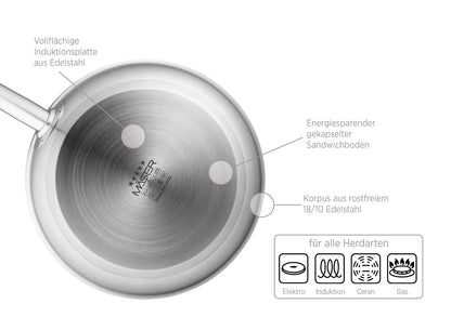 Poêle à frire Pro Inox antiadhésive en acier inoxydable | Argent / Noir | Acier inoxydable 18/10