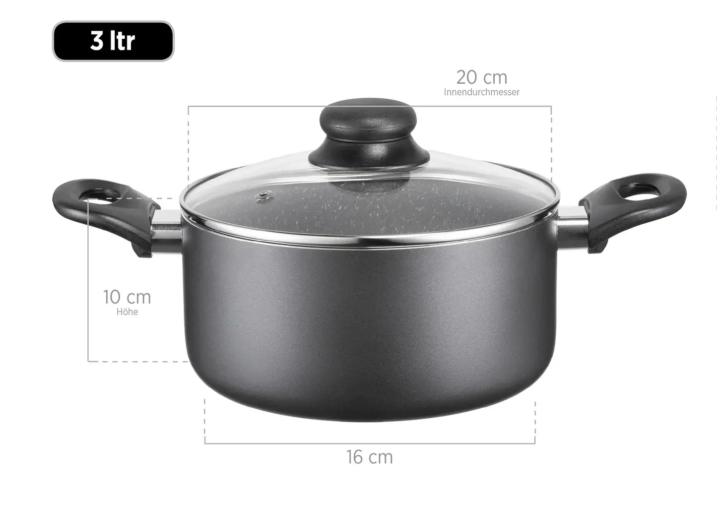 Solido Kochtopfset | 6-tlg. | Schwarz | Aluminium gepresst