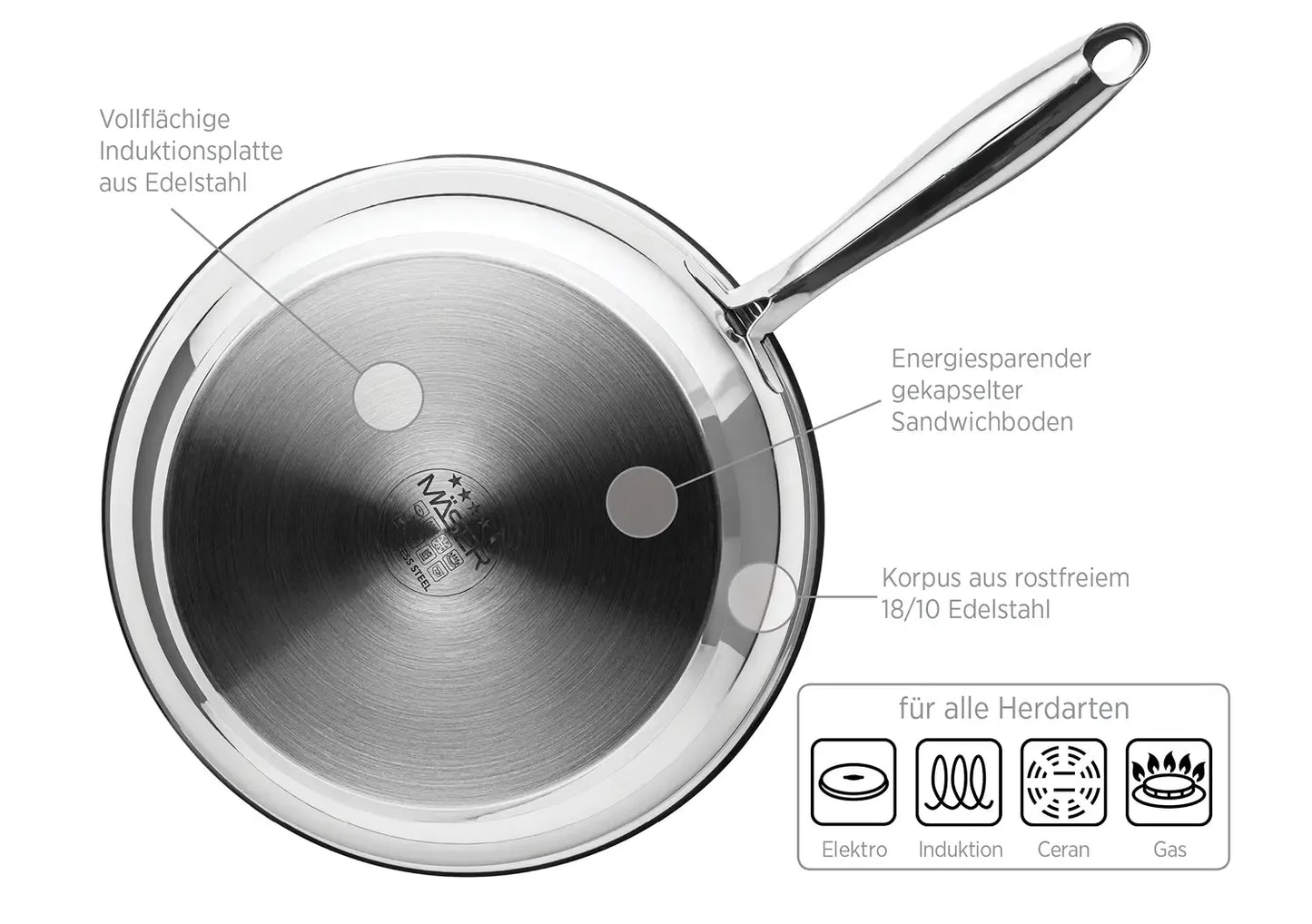 Tavola Bratpfanne Edelstahl 18/10 0,6 mm | Silber | Edelstahl 18/10