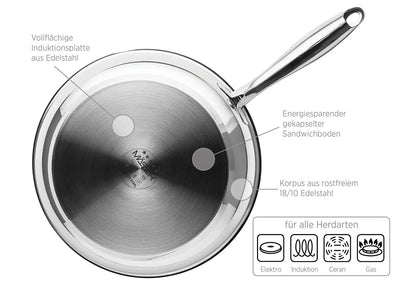 Tavola Bratpfanne Edelstahl 18/10 0,6 mm | Silber | Edelstahl 18/10