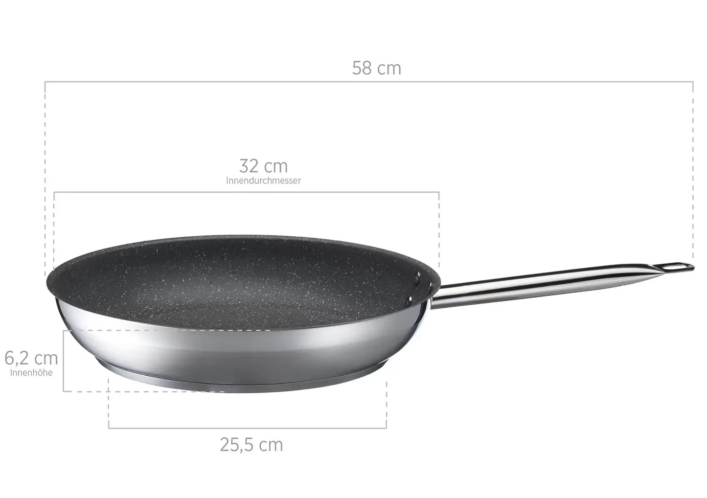 Pro Granit Bratpfanne antihaftbeschichtet Edelstahl 18/10 0,7mm | Silber / Schwarz | Edelstahl 18/10