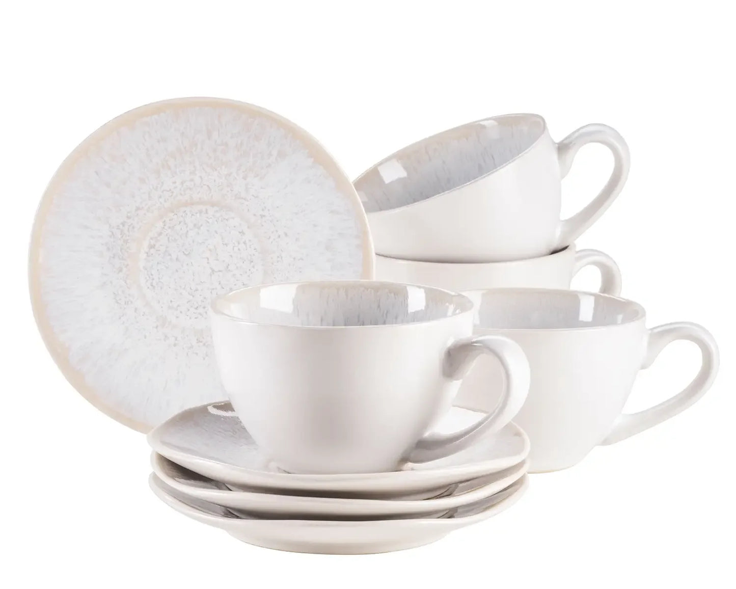 Nordic Frost Coffee Cup Set | 8-Piece | White | Stoneware
