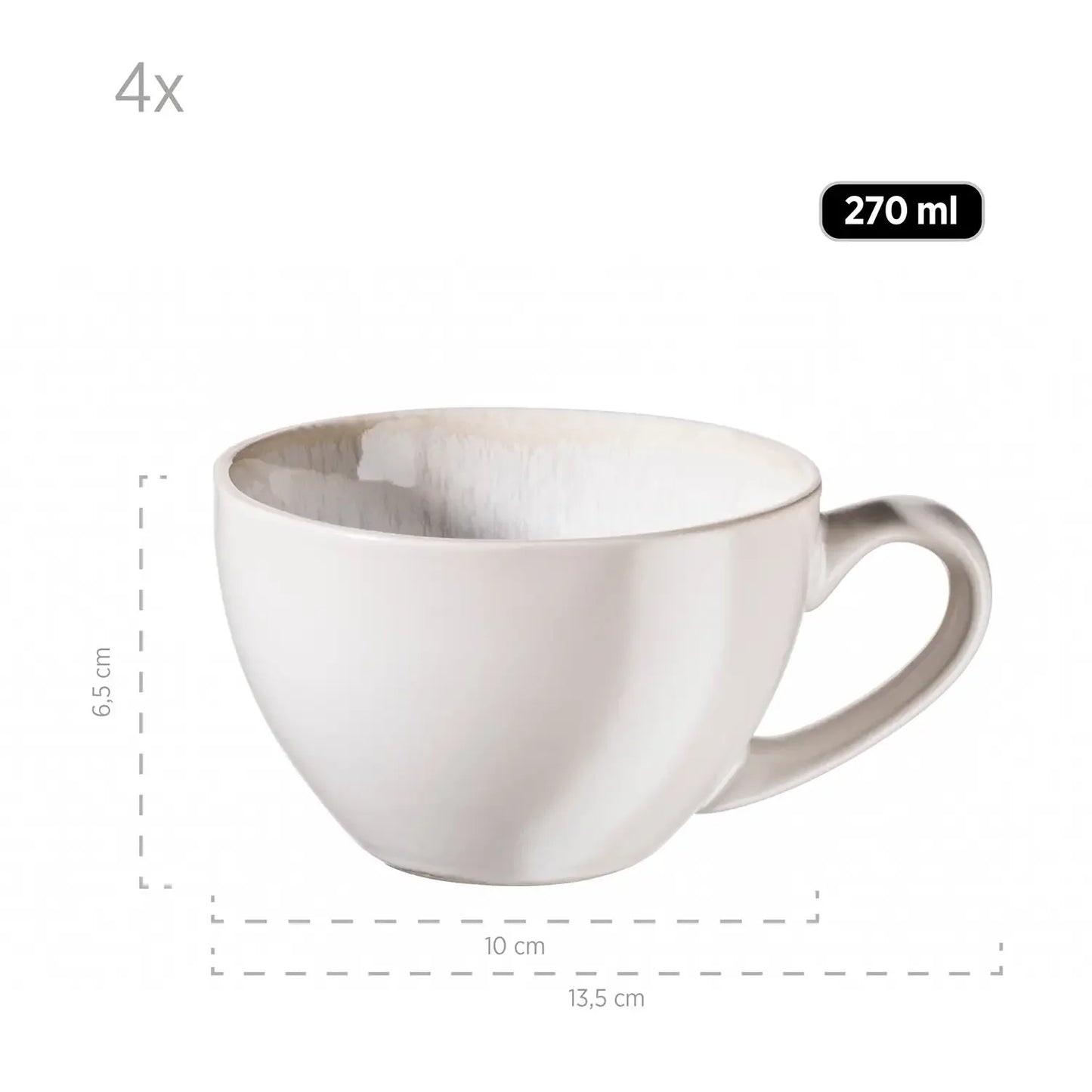 Nordic Frost Coffee Cup Set | 8-Piece | White | Stoneware
