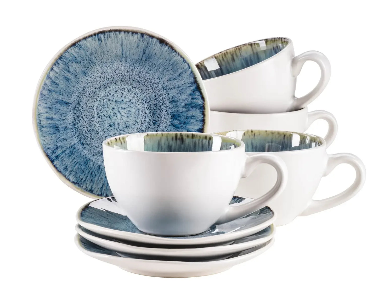 Nordic Frost Coffee Cup Set | 8-Piece | Blue | Stoneware