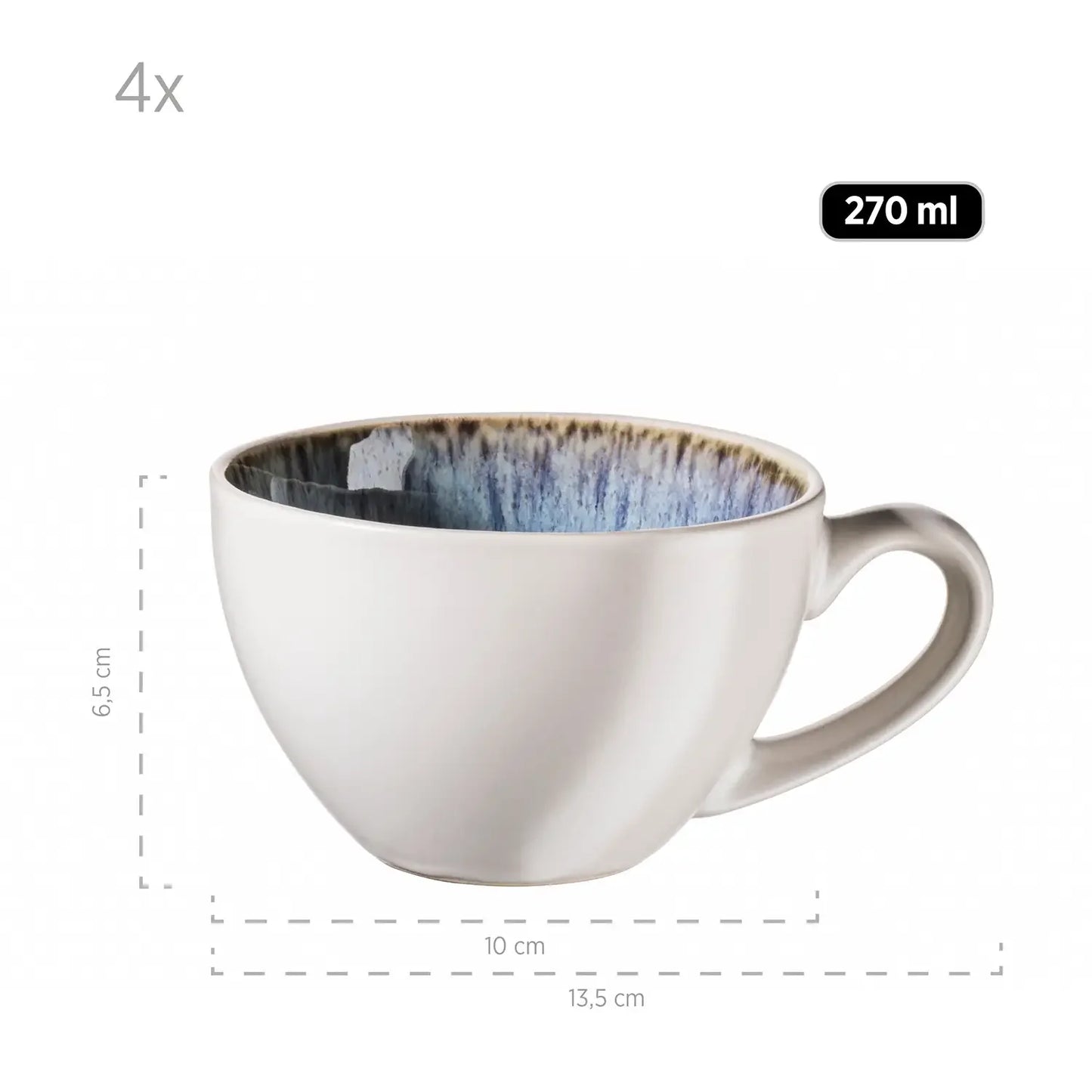 Nordic Frost Coffee Cup Set | 8-Piece | Blue | Stoneware
