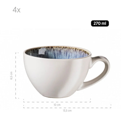 Nordic Frost Coffee Cup Set | 8-Piece | Blue | Stoneware
