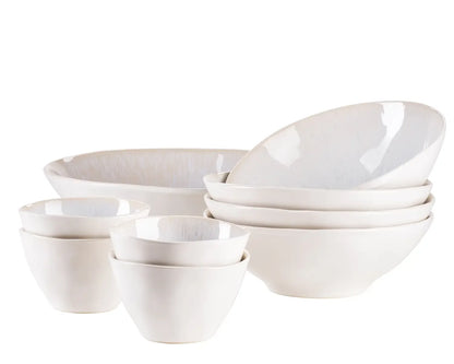 Nordic Frost Bowl Set | 9-Piece | White | Stoneware