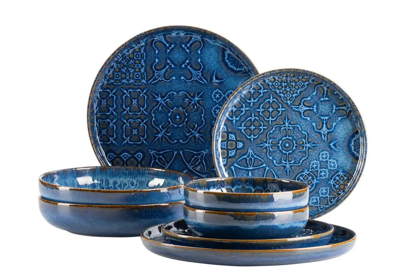 Azulejo Blu Ensemble combiné UNO | 8 pièces | Bleu | Grès | Fabriqué au Portugal