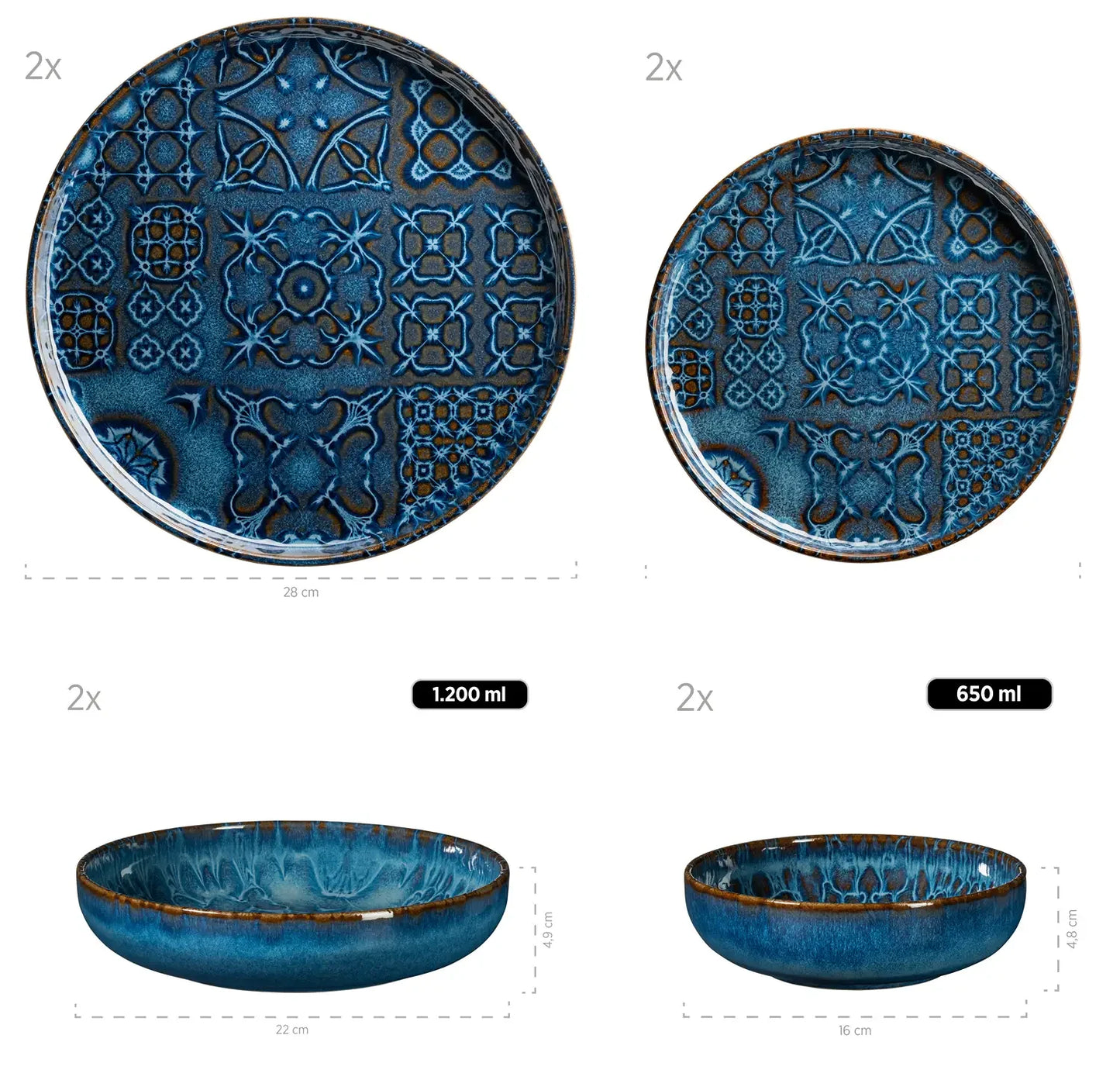 Azulejo Blu Ensemble combiné UNO | 8 pièces | Bleu | Grès | Fabriqué au Portugal