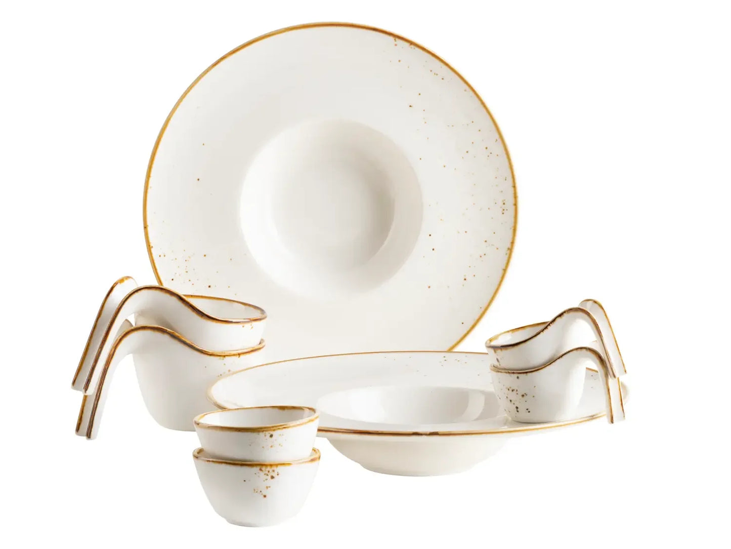 Riviera Gourmetset WEISS mit braunen Punkten | 8-tlg. | Weiß / Braun | Porzellan