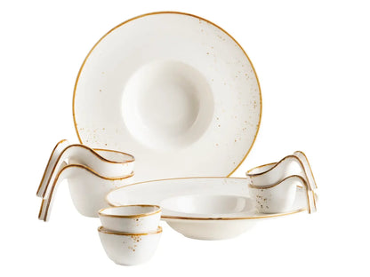 Riviera Gourmetset WEISS mit braunen Punkten | 8-tlg. | Weiß / Braun | Porzellan