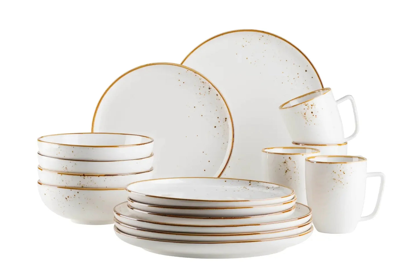 Riviera Service de table | 16 pièces | Blanc / Marron | Porcelaine