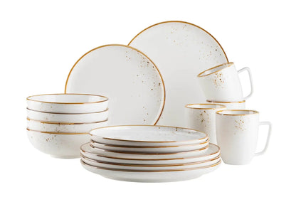 Riviera Service de table | 16 pièces | Blanc / Marron | Porcelaine