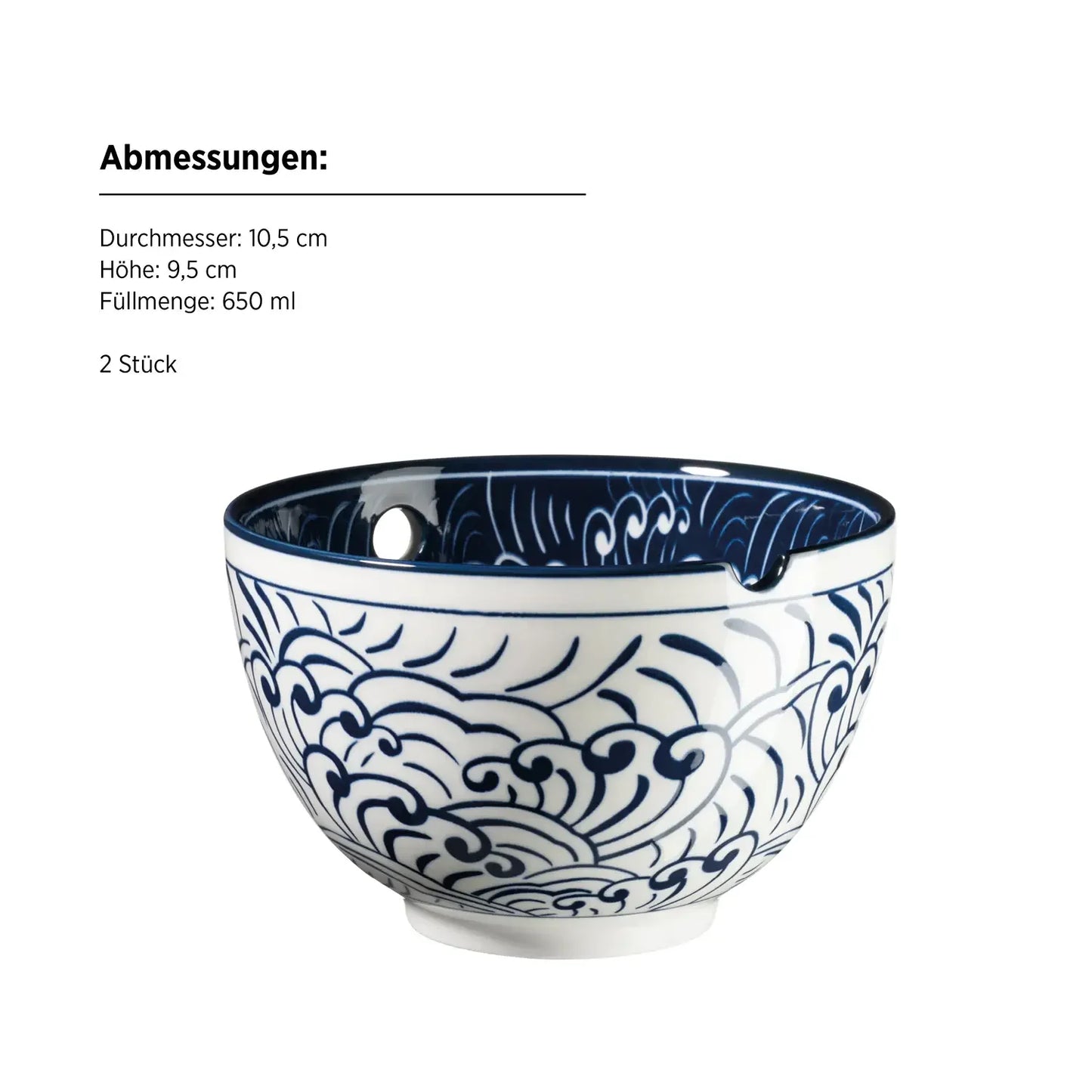Kyoto Bowl Set "Culinary Delight", with Chopsticks, 2 Designs | 8-pc. | Blue | Porcelain
