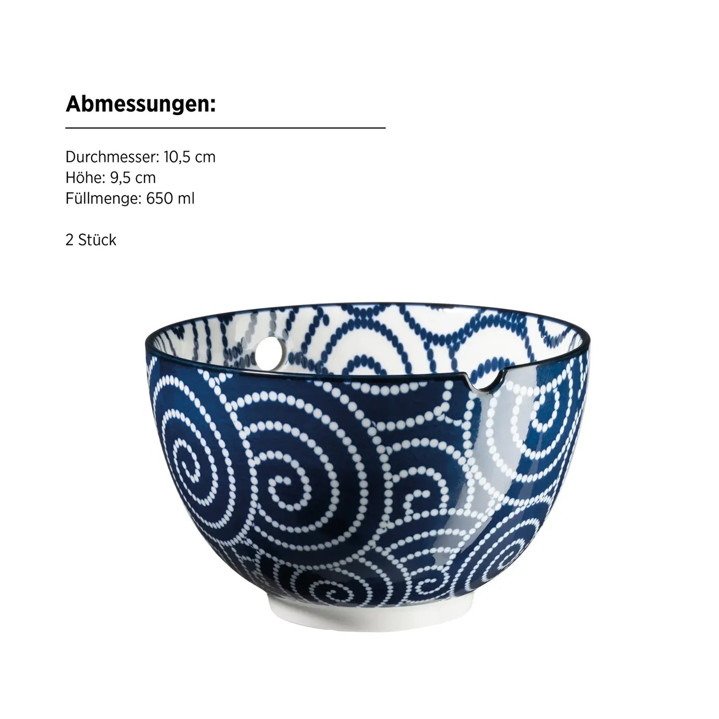Kyoto Bowl Set "Culinary Delight", with Chopsticks, 2 Designs | 8-pc. | Blue | Porcelain