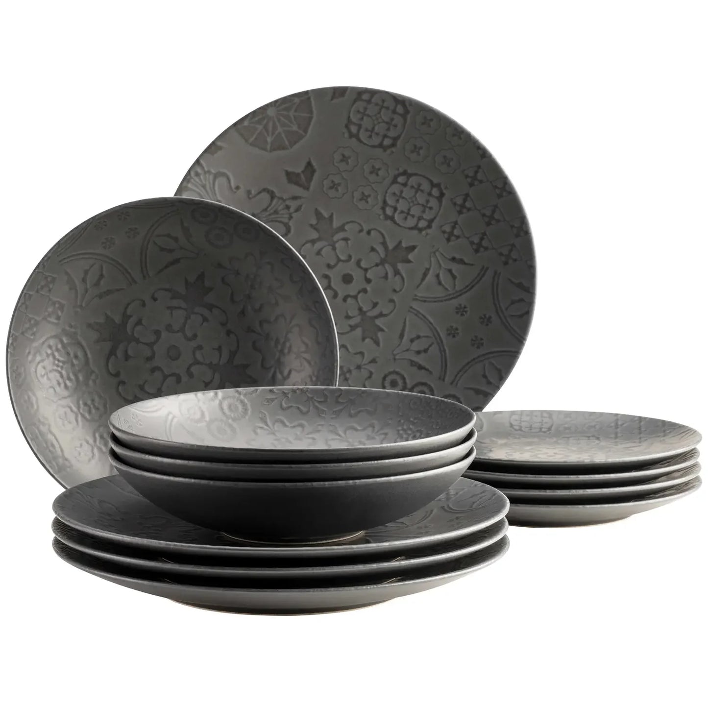 Azulejo Noir Tafelservice | 12-tlg. | Schwarz | Steinzeug | Made in Portugal