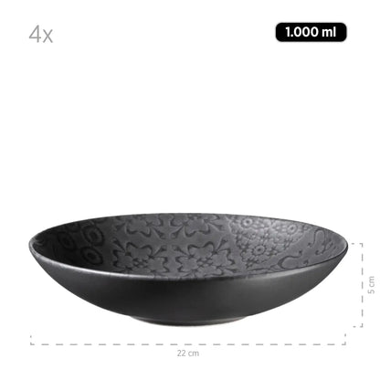 Azulejo Noir Tafelservice | 12-tlg. | Schwarz | Steinzeug | Made in Portugal