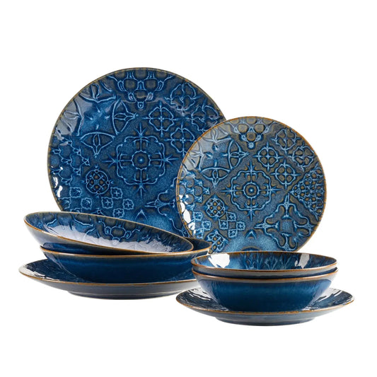 Azulejo Blu Kombiservice | 8-tlg. | Blau | Steinzeug | Made in Portugal