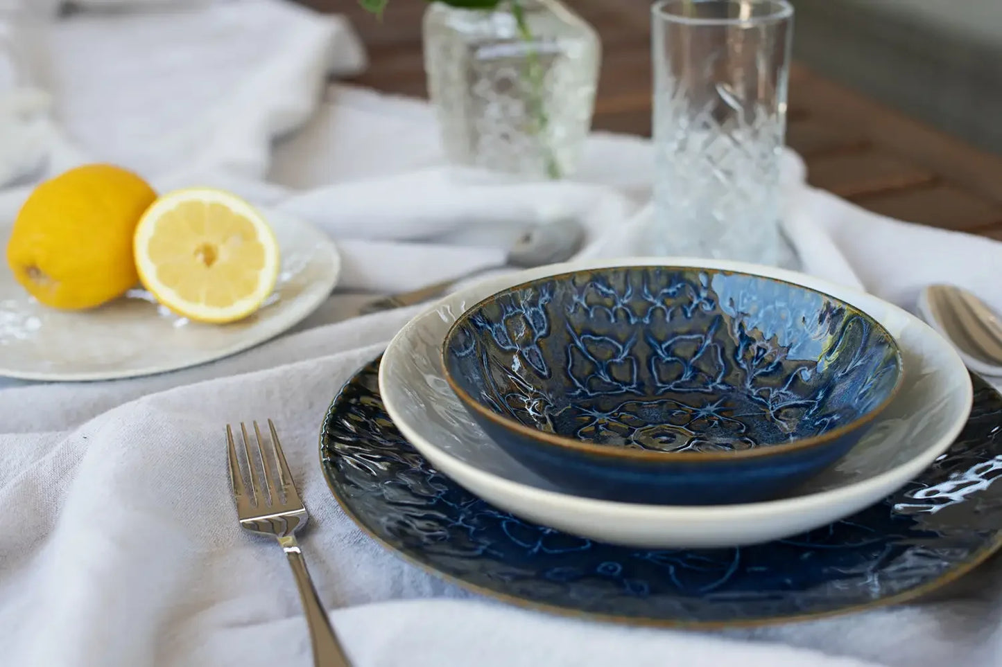 Azulejo Blu Kombiservice | 8-tlg. | Blau | Steinzeug | Made in Portugal