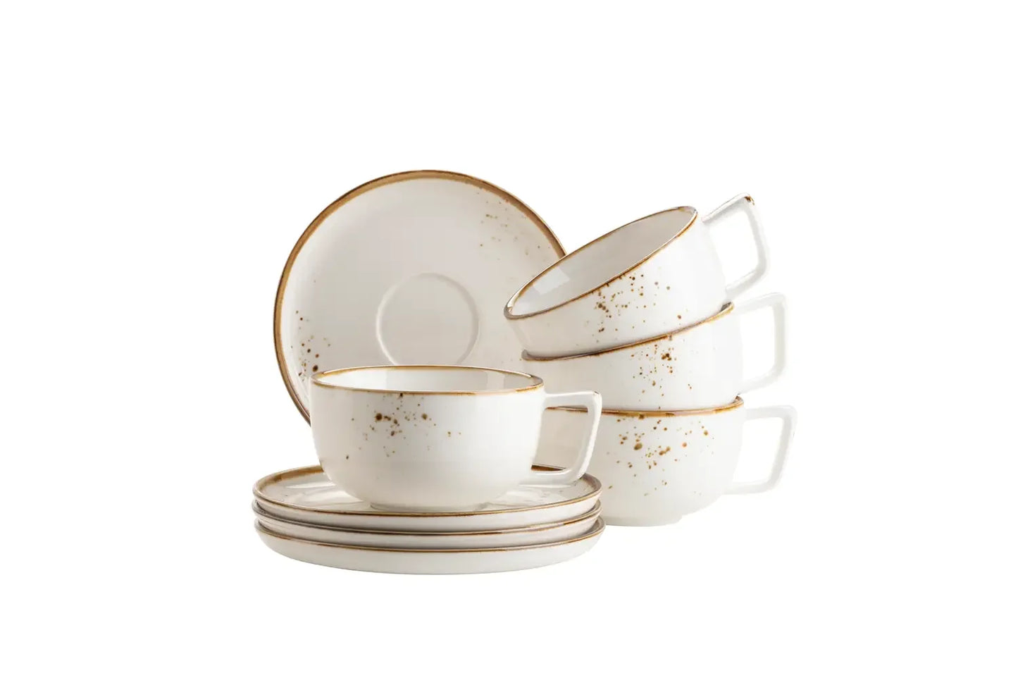 Riviera Coffee Cups | 8-Piece | White / Brown | Porcelain