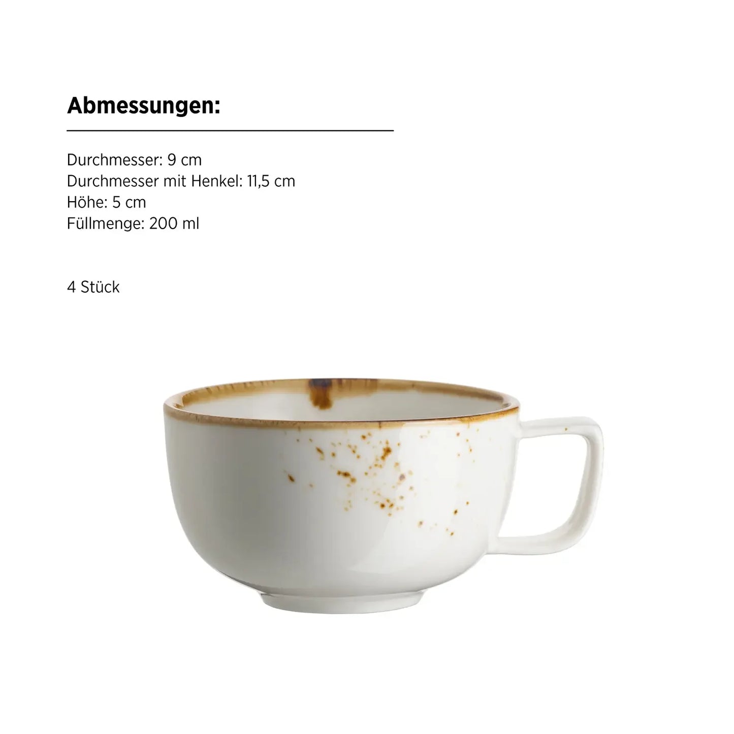 Riviera Coffee Cups | 8-Piece | White / Brown | Porcelain