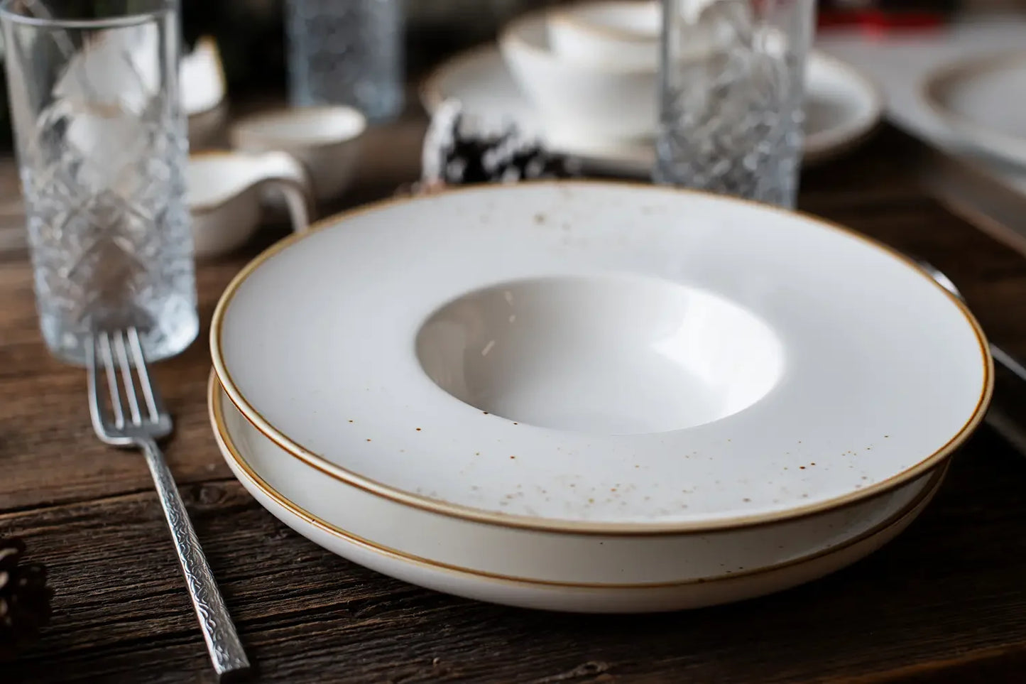 Riviera Gourmet Plate | 4-piece | White / Brown | Porcelain