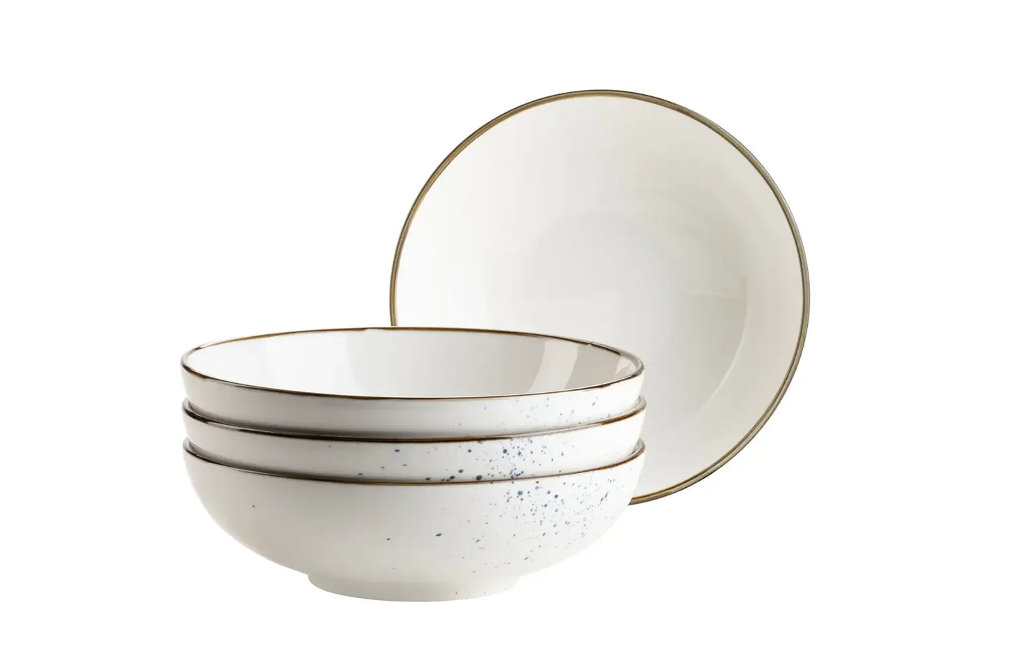 Set de bols Riviera pois bleus | 4 pièces | Blanc / Bleu | Porcelaine