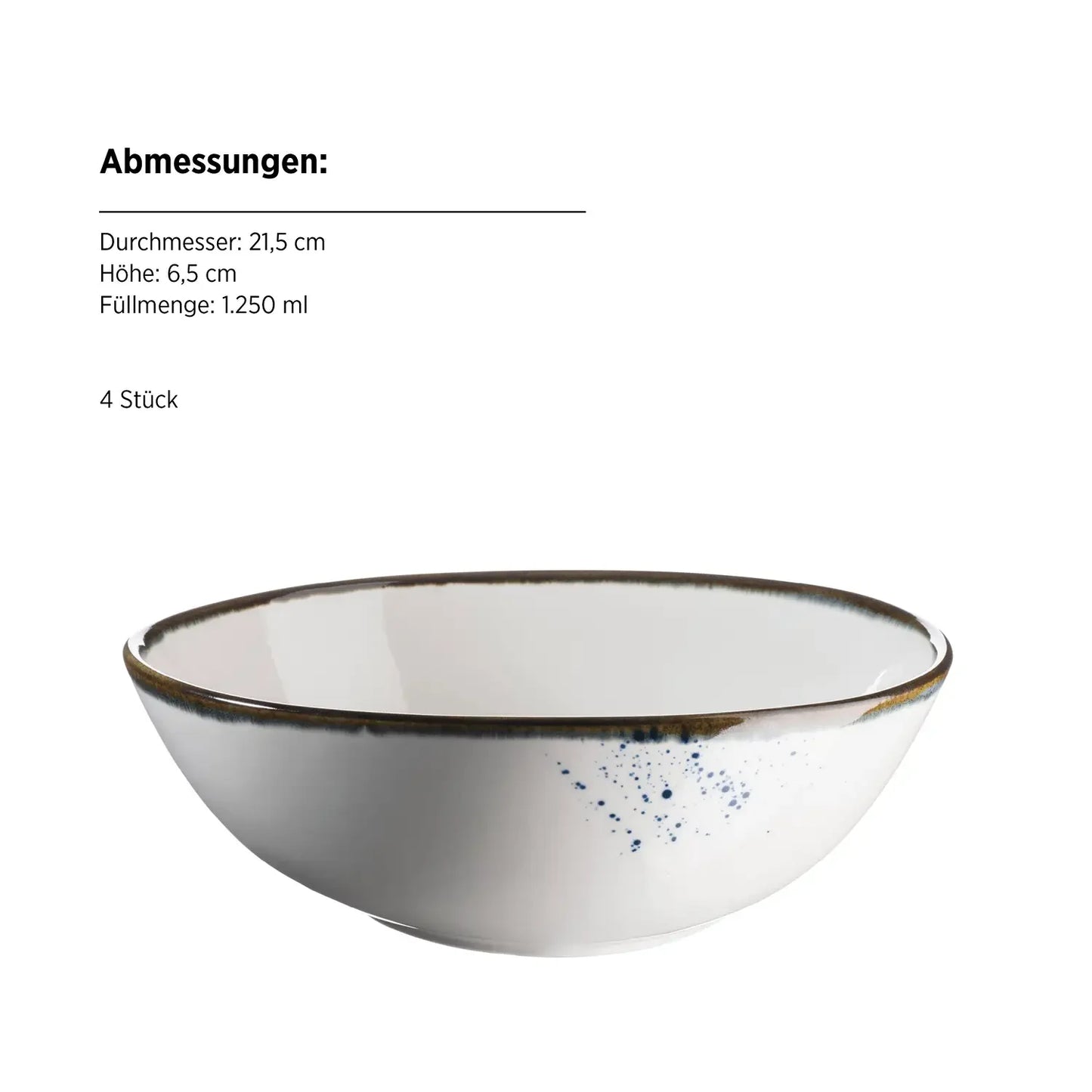 Set de bols Riviera pois bleus | 4 pièces | Blanc / Bleu | Porcelaine