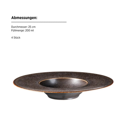 Assiettes plates Forte Gourmet | Lot de 4 | Noir | Porcelaine | Fabriqué au Portugal