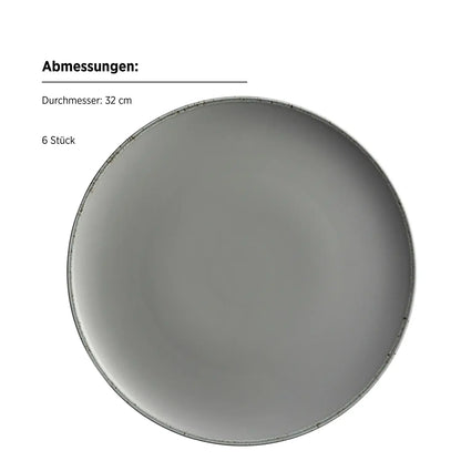Assiette plate Bianco | 6 pièces | Gris | Porcelaine | Fabriqué au Portugal