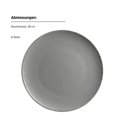Assiette plate Bianco | 6 pièces | Gris | Porcelaine | Fabriqué au Portugal