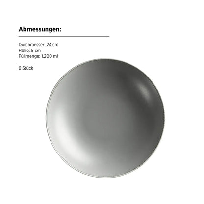 Bianco Deep Plate | Set of 6 | Grey | Porcelain | Made in Portugal