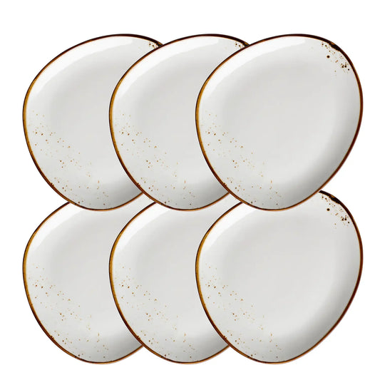 Riviera Teller oval | 6-tlg. | Weiss / Braun | Porzellan