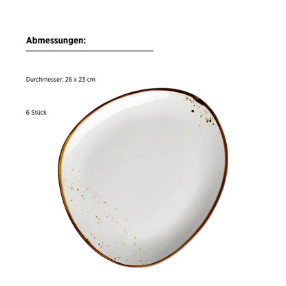 Assiette ovale Riviera | 6 pièces | Blanc / Marron | Porcelaine