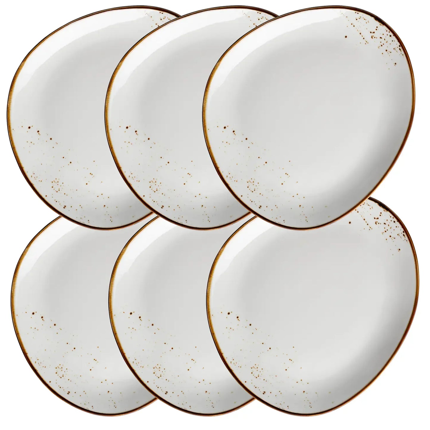 Assiette ovale Riviera | Lot de 6 | Blanc / Marron | Porcelaine