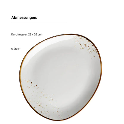 Assiette ovale Riviera | Lot de 6 | Blanc / Marron | Porcelaine