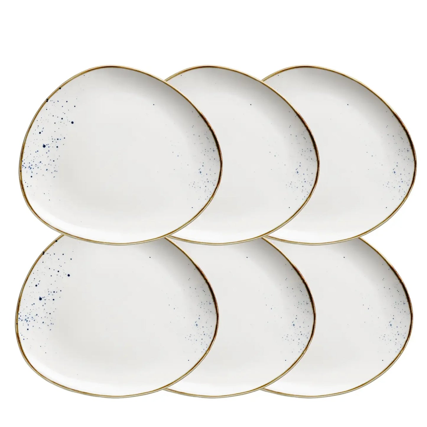 Assiette ovale Riviera pois bleus | 6 pièces | Blanc / Bleu | Porcelaine