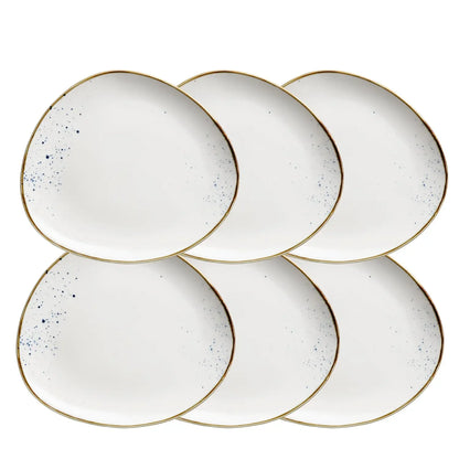 Assiette ovale Riviera pois bleus | 6 pièces | Blanc / Bleu | Porcelaine