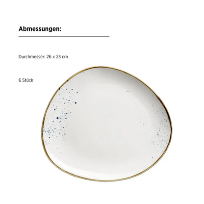 Assiette ovale Riviera pois bleus | 6 pièces | Blanc / Bleu | Porcelaine