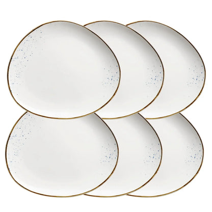 Riviera Oval Plates | 6-Piece Set | White / Brown | Porcelain