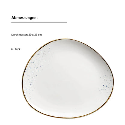 Riviera Oval Plates | 6-Piece Set | White / Brown | Porcelain