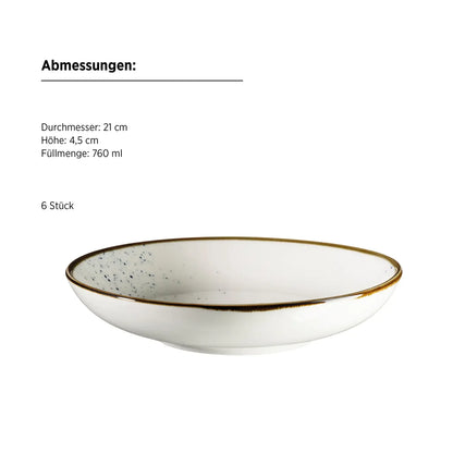 Assiette creuse Riviera | 6 pièces | Blanc / Marron | Porcelaine