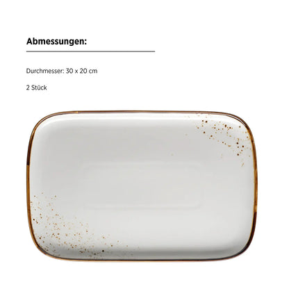 Plat Riviera 30 x | 2 pièces | Blanc / Marron | Porcelaine