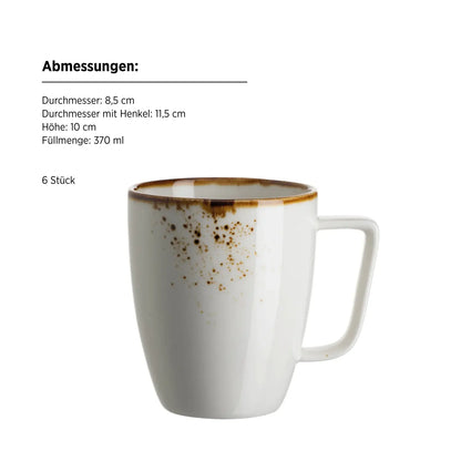 Riviera Kaffeebecher 370 ml | 6-tlg. | Weiss / Braun | Porzellan