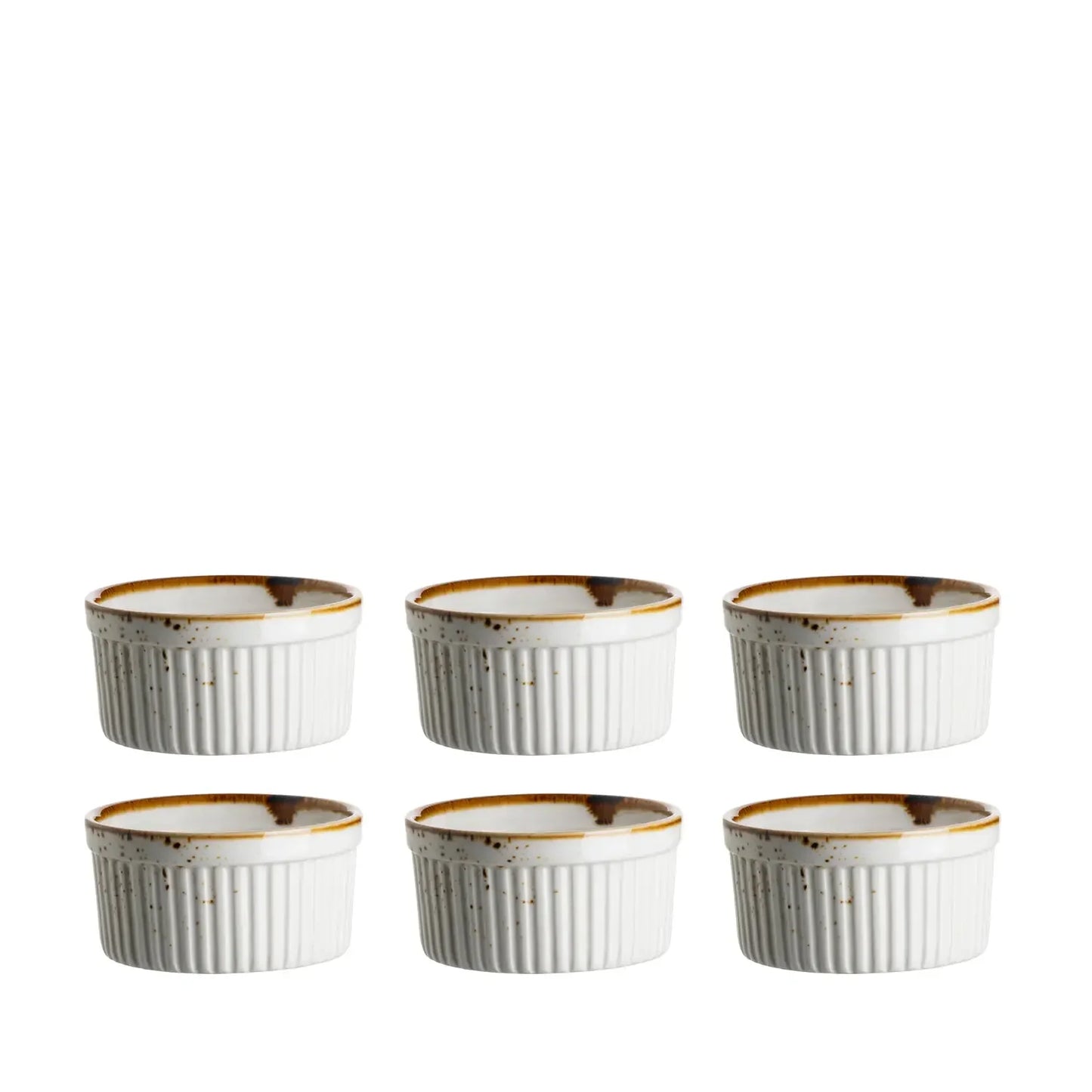Riviera Ramequin | Lot de 6 | Blanc / Marron | Porcelaine