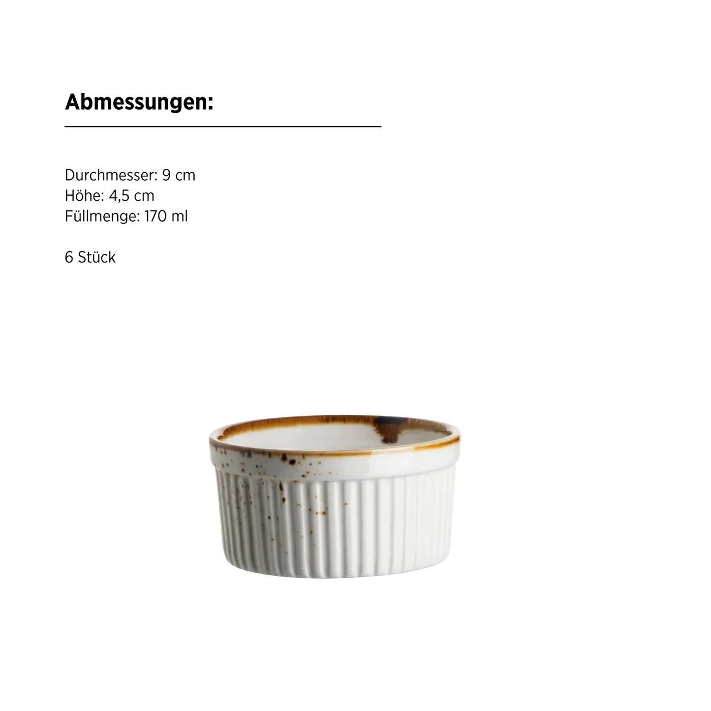 Riviera Ramequin | Lot de 6 | Blanc / Marron | Porcelaine