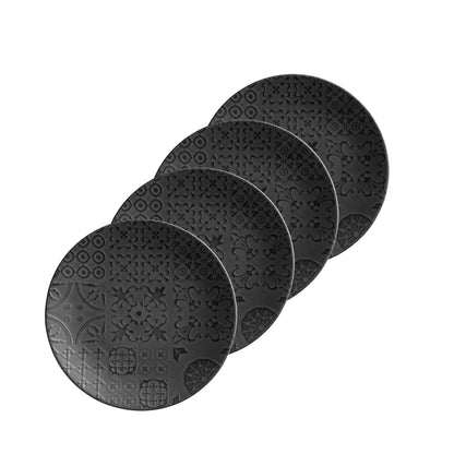 Assiette à dessert Azulejo Noir. | Lot de 4 | Noir | Grès | Fabriqué au Portugal